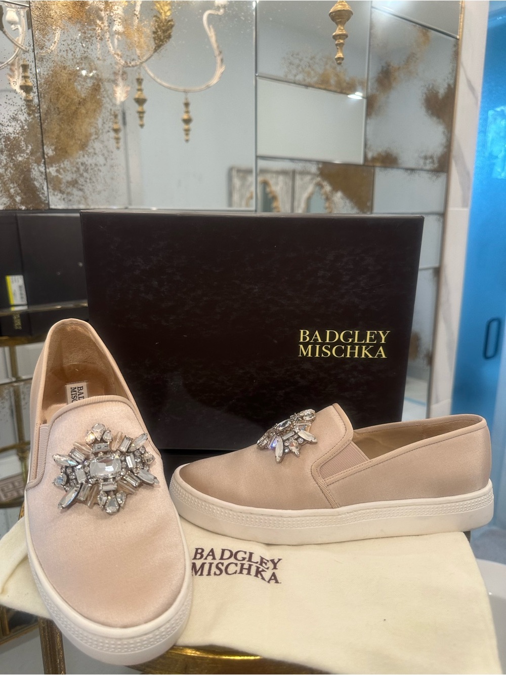 Badgley Mischka Women's Blush Embellished Slip-On Sneakers